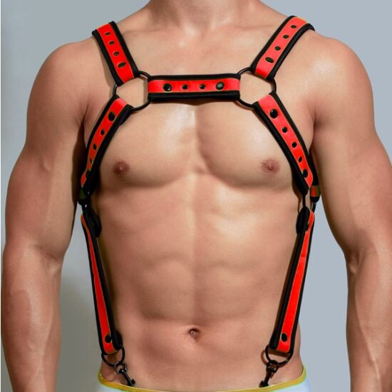 Puppy play suspender harness red