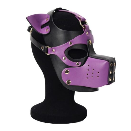 Black and purple puppy hood side view