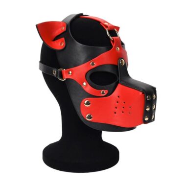 black and red puppy hood mask