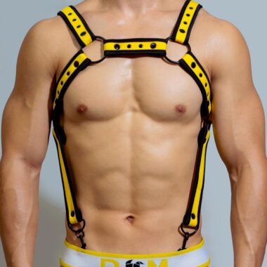 puppy play suspender harness yellow