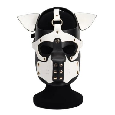 Black and white puppy hood front view