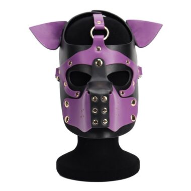 Black and purple puppy hood front view