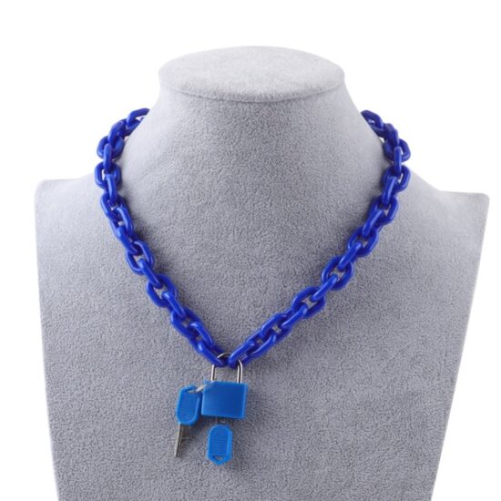 Puppy Play Padlock Necklace in dark blue color