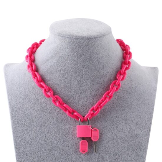 Puppy play padlock necklace in hot pink