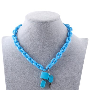 Puppy play padlock necklace in light blue