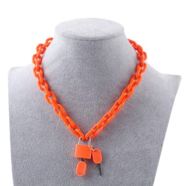 Puppy play padlock necklace in orange