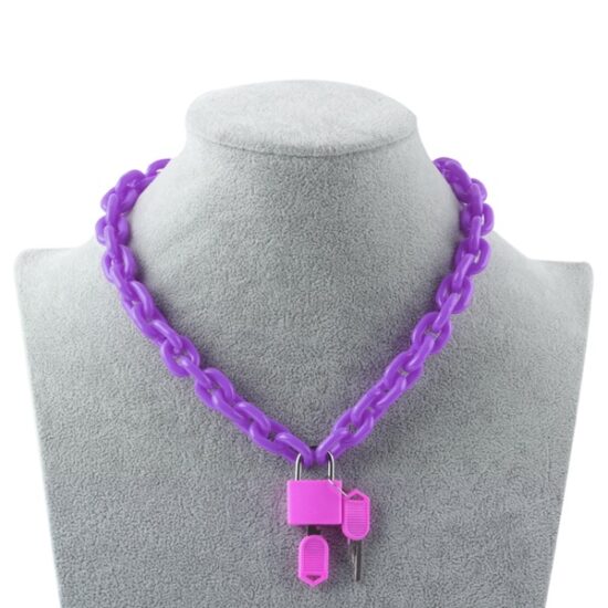 Puppy play padlock necklace in purple