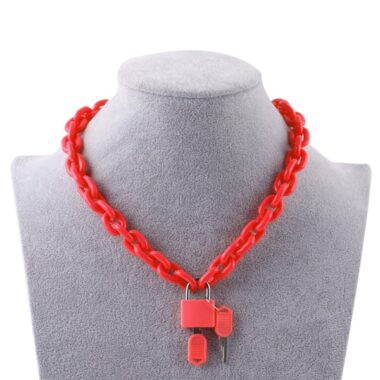 Puppy play padlock necklace in red