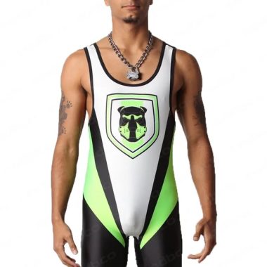 striped green pup play singlet