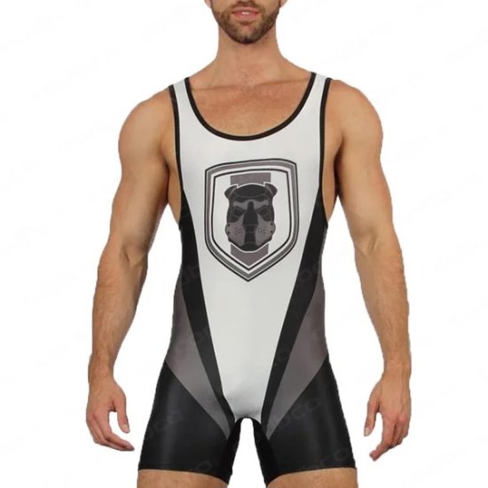 striped grey pup play singlet