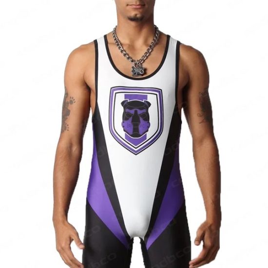 striped purple pup play singlet