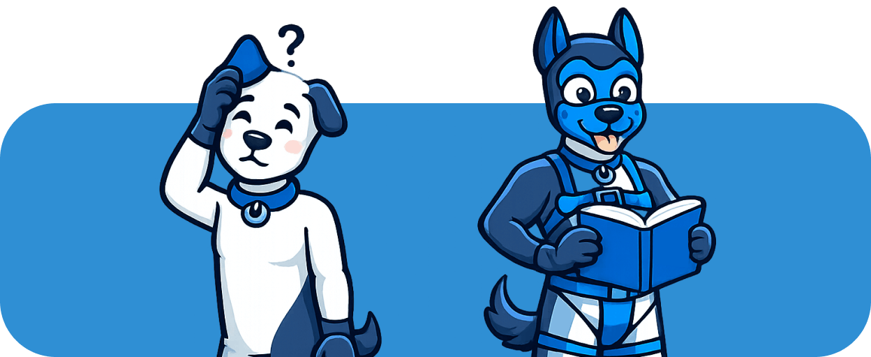 Pup educating himself with the pup play gear guide