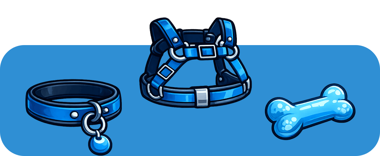 pup play collar, harness and bone