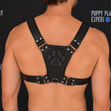 Leather pup play harness in black
