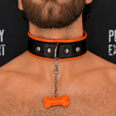 orange pup play collar leather material