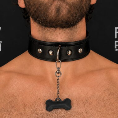 GB Leather Pup Play Collar - Midnight Black
