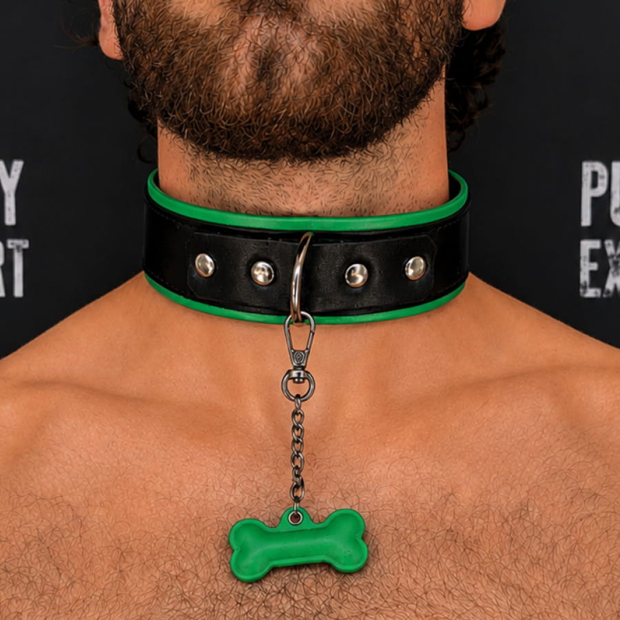 GB Leather Pup Play Collar – Neon Lime Green