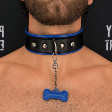 leather puppy play collar in royal blue color