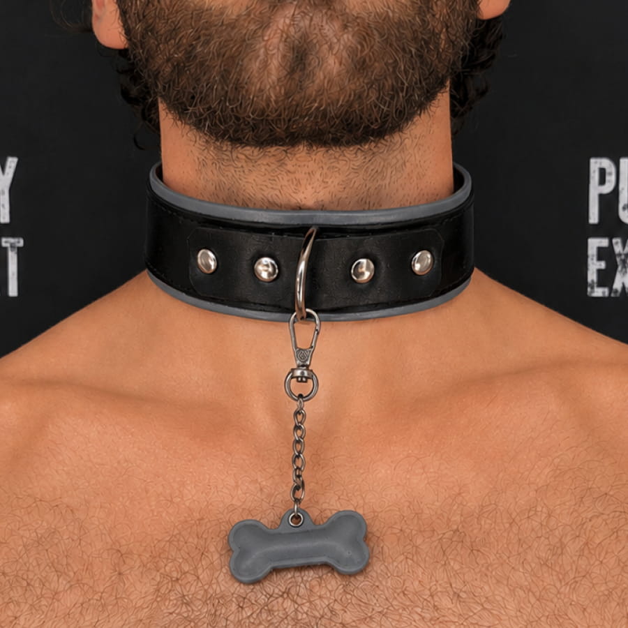 GB Leather Pup Play Collar – Steel Grey