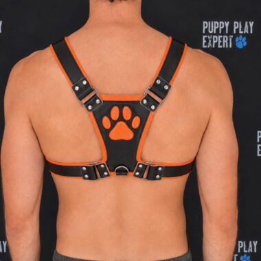 GB pup play leather harness in orange