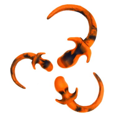 orange pup play tail butt plug of silicone material