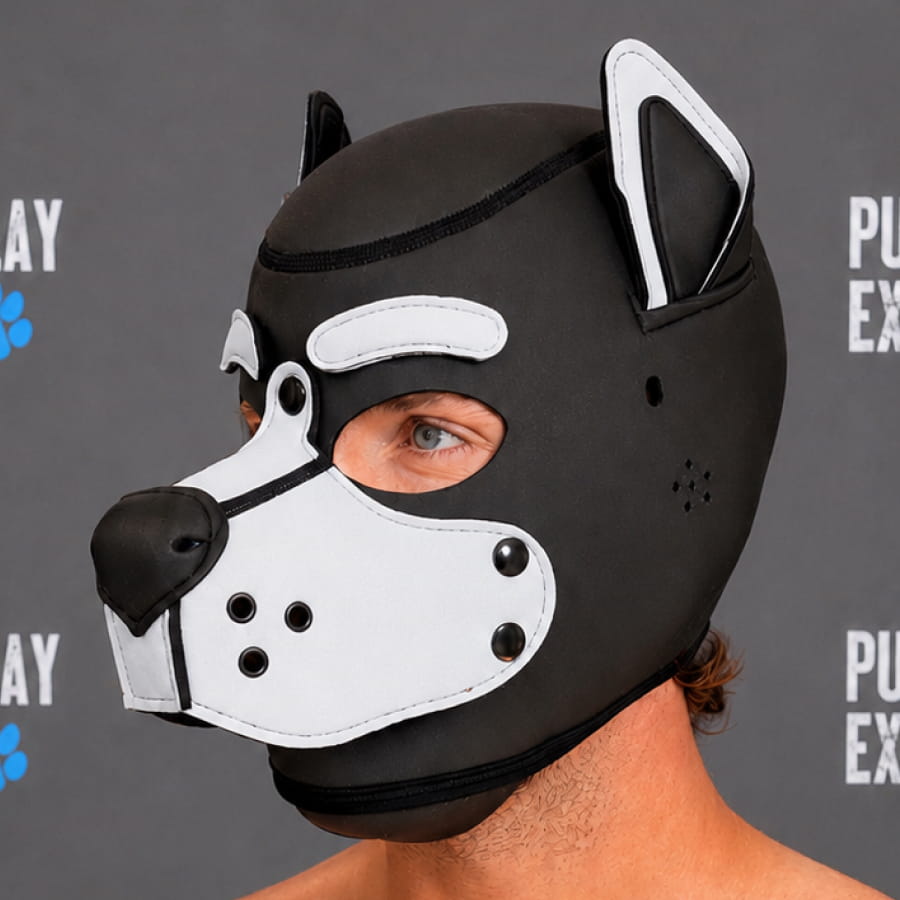 GB Neoprene Puppy Hood - Pure White normal eyebrows black and white neoprene puppy hood